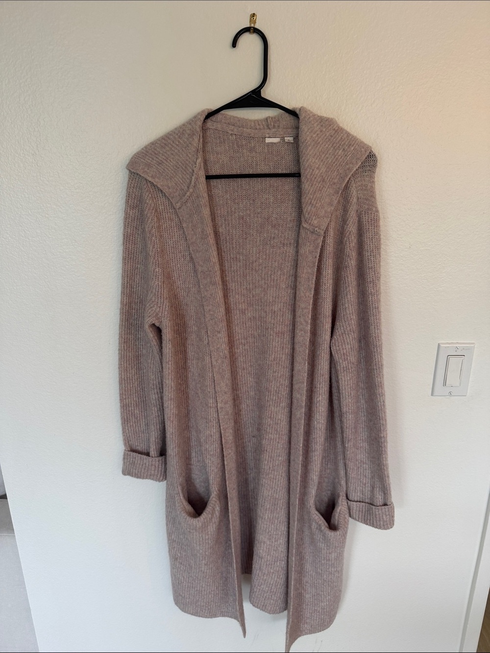 Cozy Open-Front Hooded Rib Knit Cardigan - Dusty Mauve